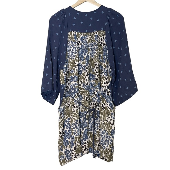 Free People Free People Mixed-Print Floral Mini Dress Size M Boho Beach Blue - Picture 3 of 12